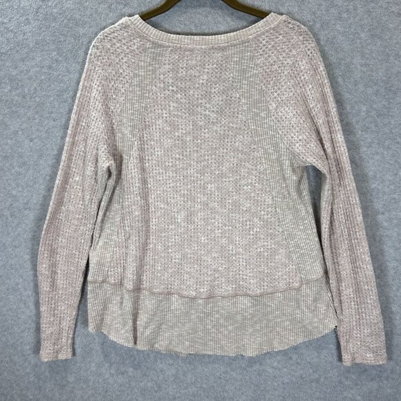 Eri + Ali Anthropologie Womens Small Beige Top Waffle Knit Long Sleeve Thermal - Picture 10 of 12